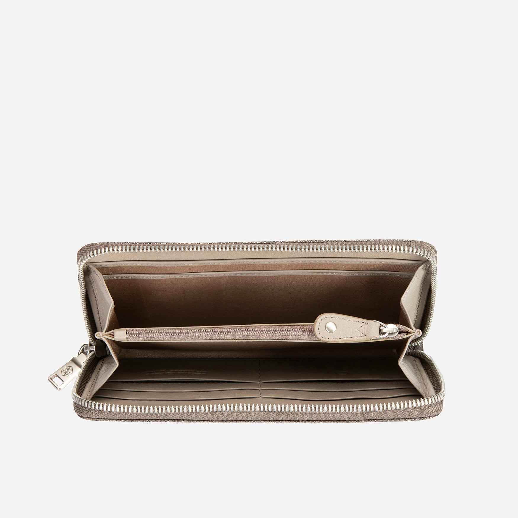 Elegant silver grey chain purse hanging stylishly, perfect for storing cards, notes, and coins.