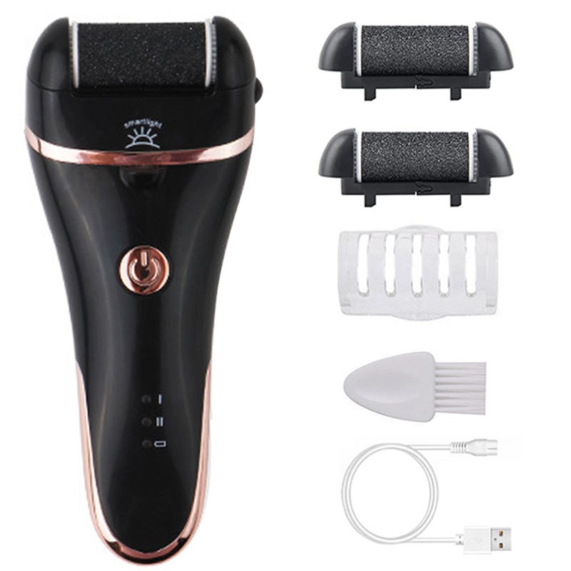 Charged Electric Foot File with ergonomic design and multiple grinding heads for effective pedicure.