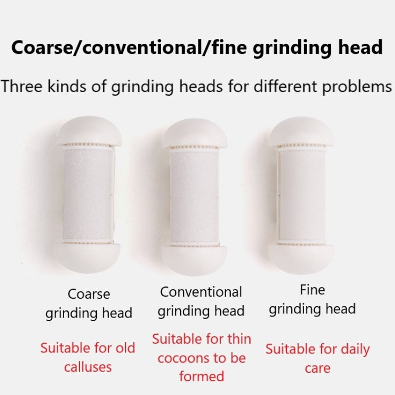 Charged Electric Foot File with ergonomic design and multiple grinding heads for effective pedicure.
