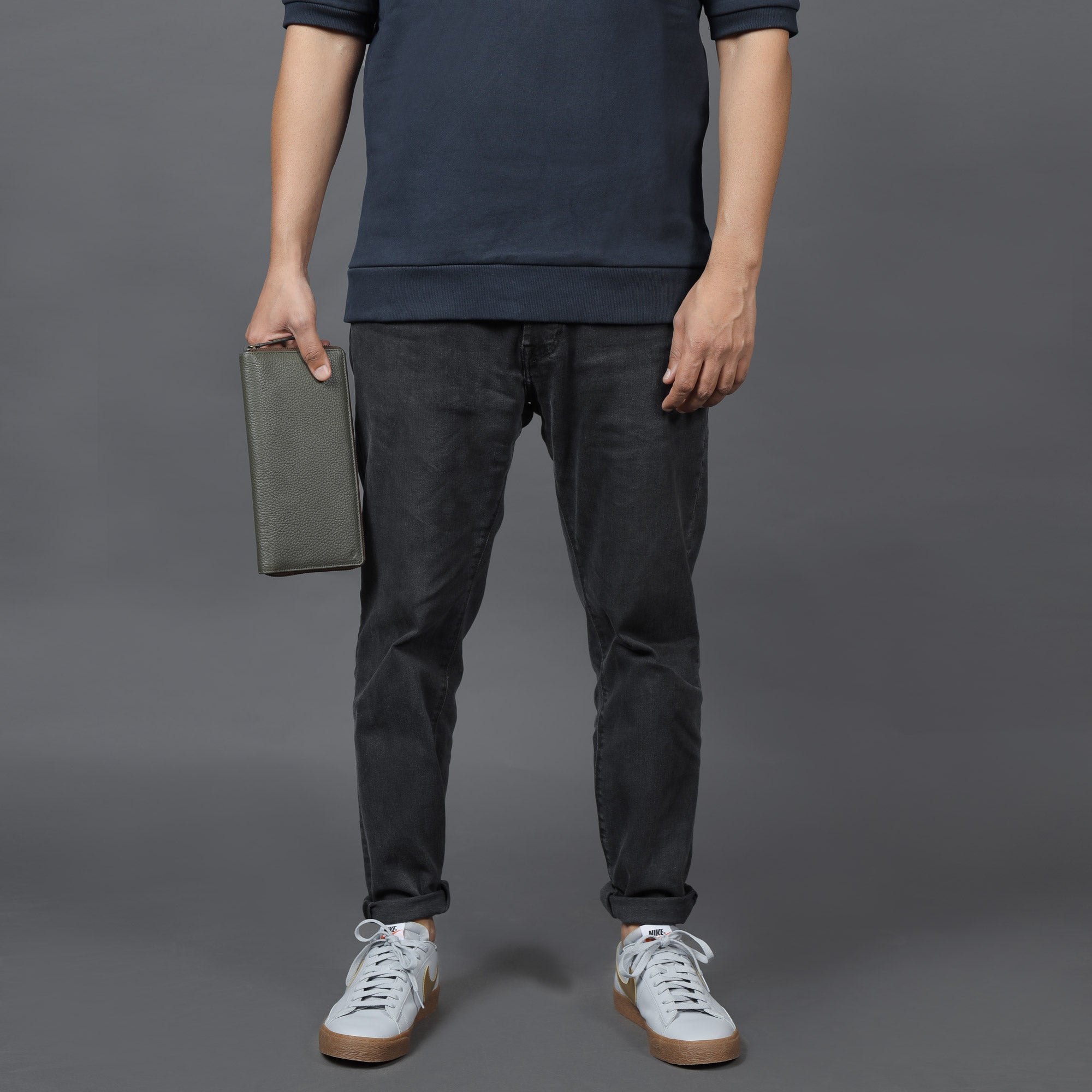 A stylish Cheque Book Leather Wallet made from premium full grain leather, featuring multiple pockets and a secure zipper closure.