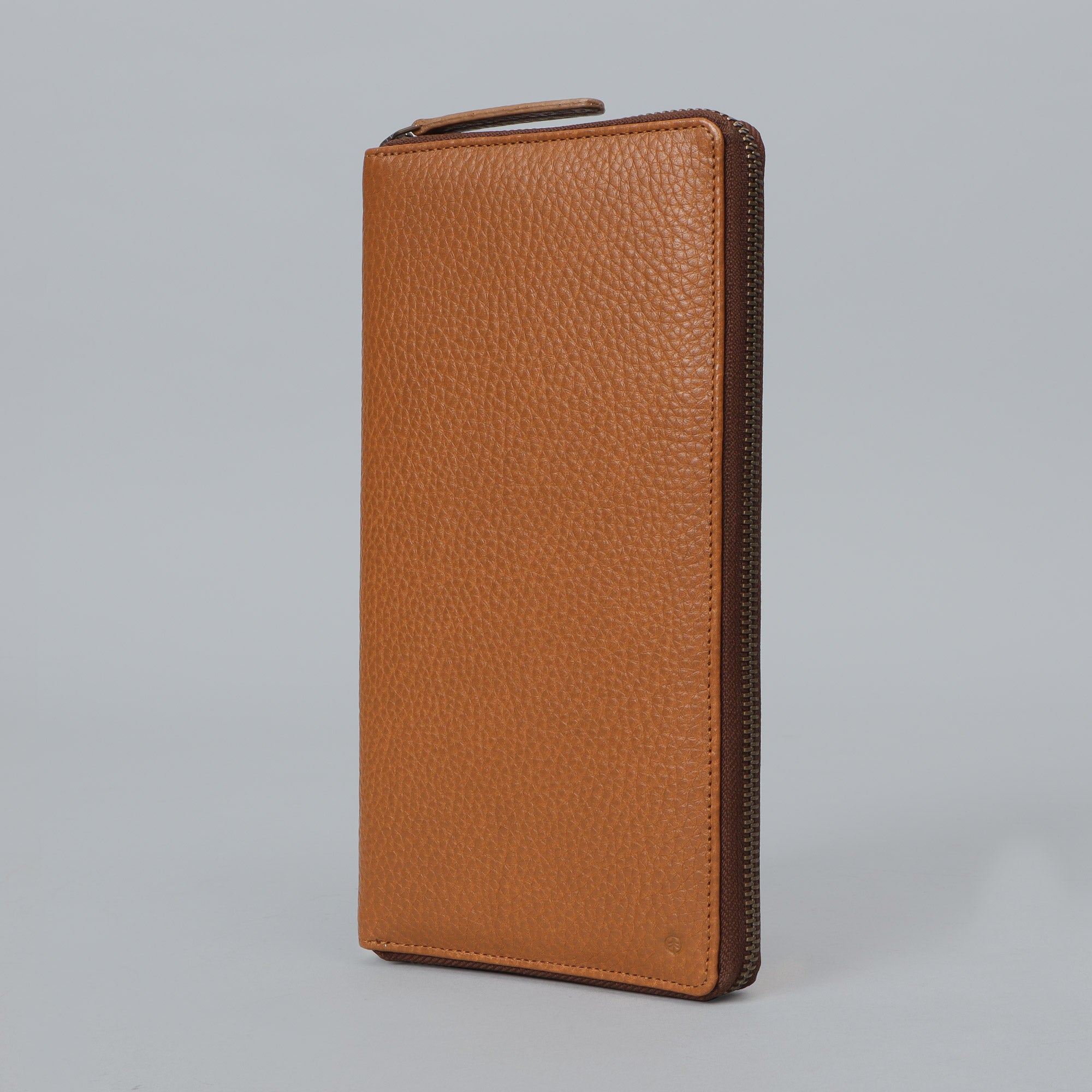 A stylish Cheque Book Leather Wallet made from premium full grain leather, featuring multiple pockets and a secure zipper closure.