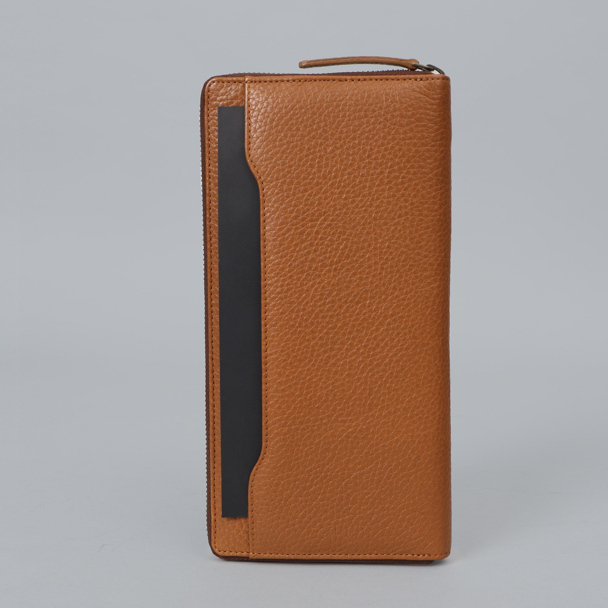 A stylish Cheque Book Leather Wallet made from premium full grain leather, featuring multiple pockets and a secure zipper closure.