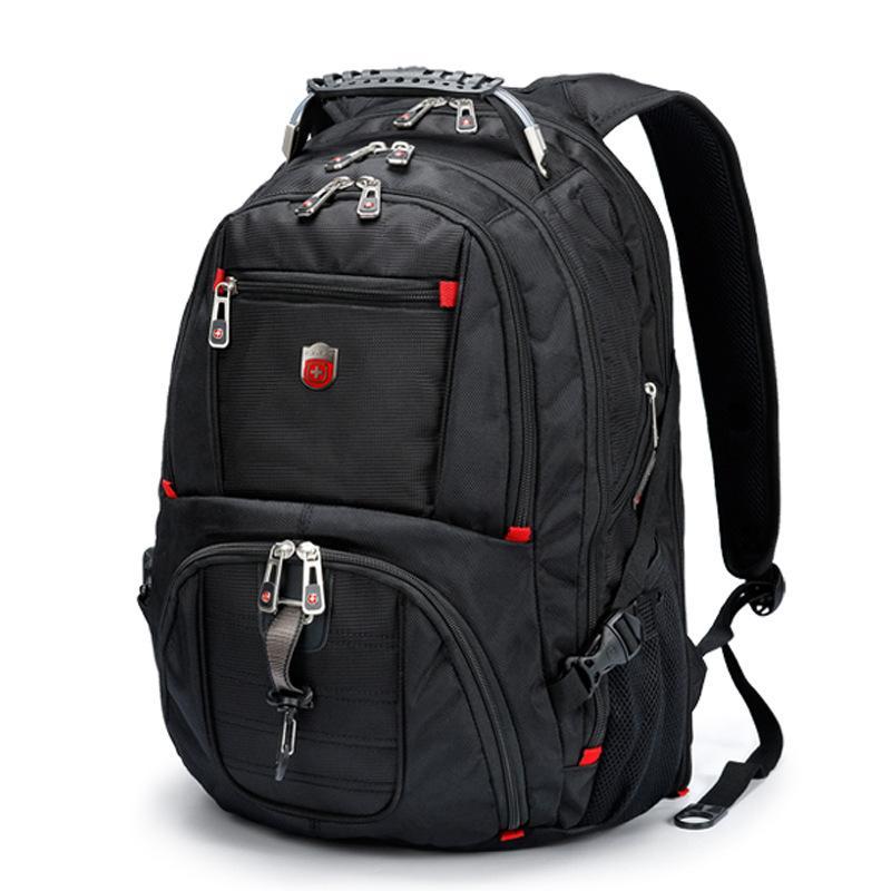 Classic Outdoor Fashion Casual Black Backpack with multiple carrying options, spacious interior, and durable polyester lining.