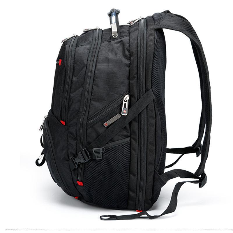 Classic Outdoor Fashion Casual Black Backpack with multiple carrying options, spacious interior, and durable polyester lining.