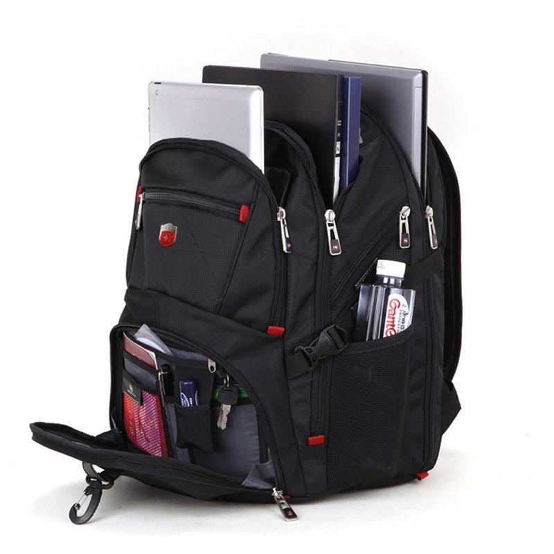 Classic Outdoor Fashion Casual Black Backpack with multiple carrying options, spacious interior, and durable polyester lining.