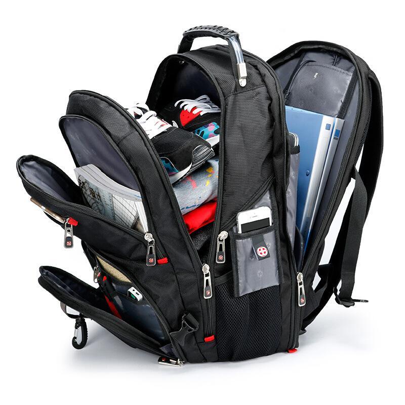 Classic Outdoor Fashion Casual Black Backpack with multiple carrying options, spacious interior, and durable polyester lining.