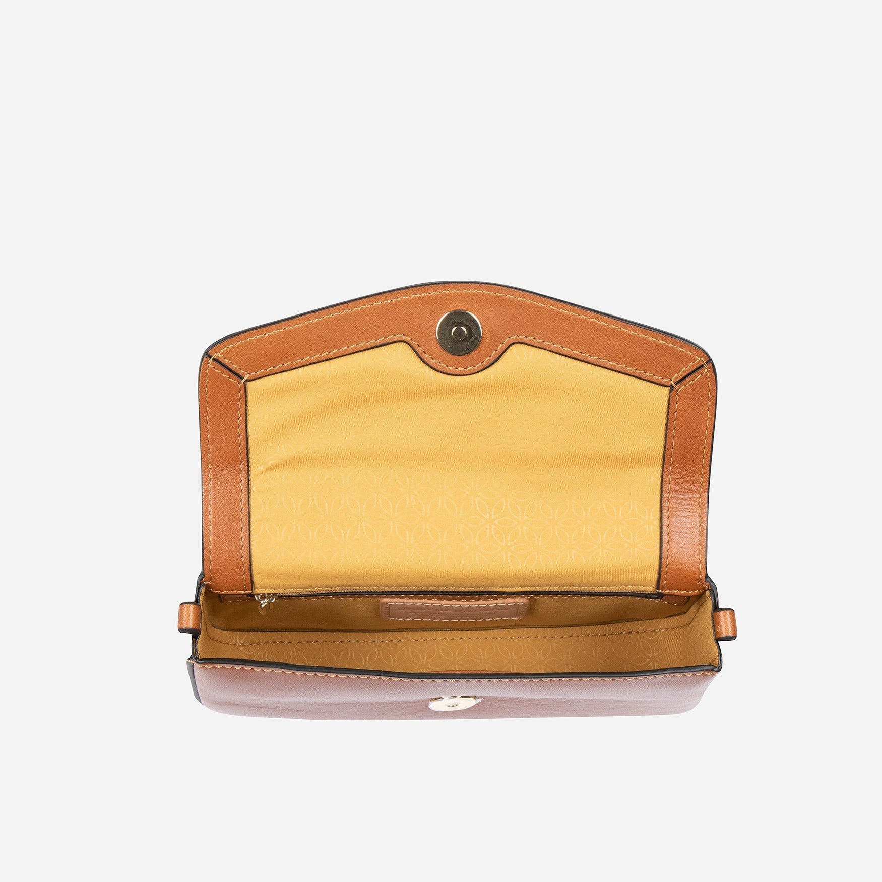 Elegant tan clutch bag with interchangeable chain shoulder strap, perfect for any occasion.
