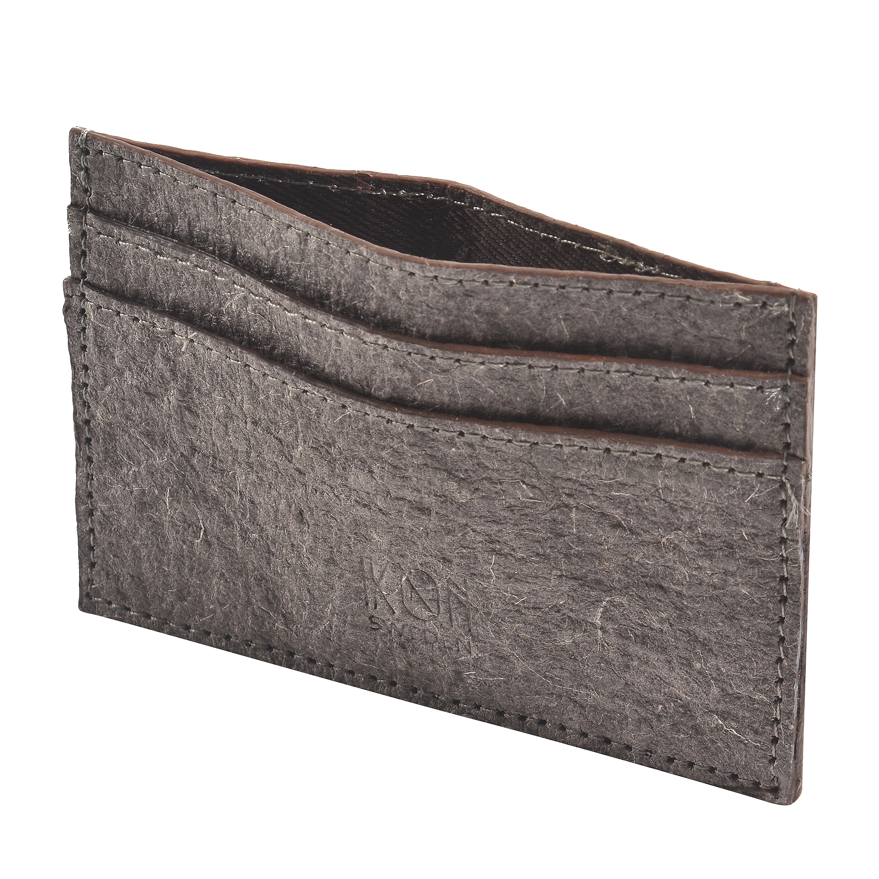 Dark grey Coconut Leather Card Holder with four card slots and inner pocket, showcasing its minimalist design and eco-friendly material.
