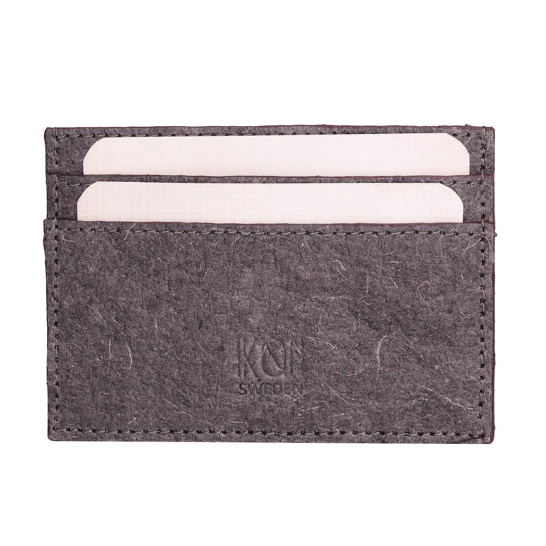 Dark grey Coconut Leather Card Holder with four card slots and inner pocket, showcasing its minimalist design and eco-friendly material.