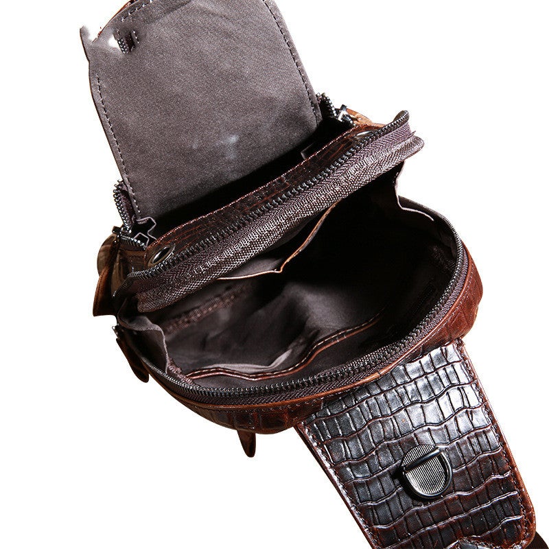 Crocodile Pattern Men's Leather Chest Bag showcasing its elegant design and high-quality leather material.