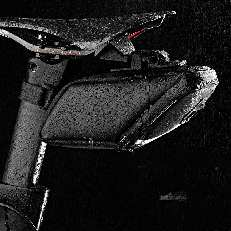 Cycling Equipment Mountain Bike Tail Bag in black, showcasing its waterproof material and reflective design, ideal for various bike models.