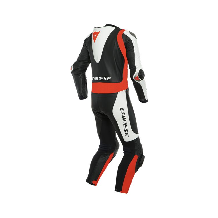 Dainese Laguna Seca 5 Perforated Race Suit showcasing tough Tutu cowhide leather, aerodynamic design, and advanced protection features.