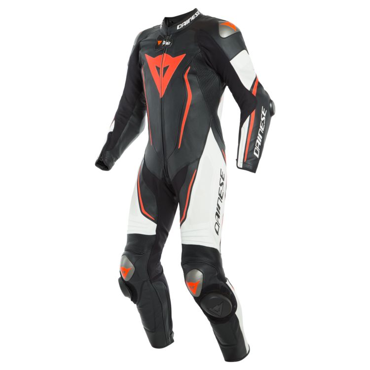 Dainese Misano 2 D-Air Perforated Race Suit showcasing advanced safety features and premium leather construction.