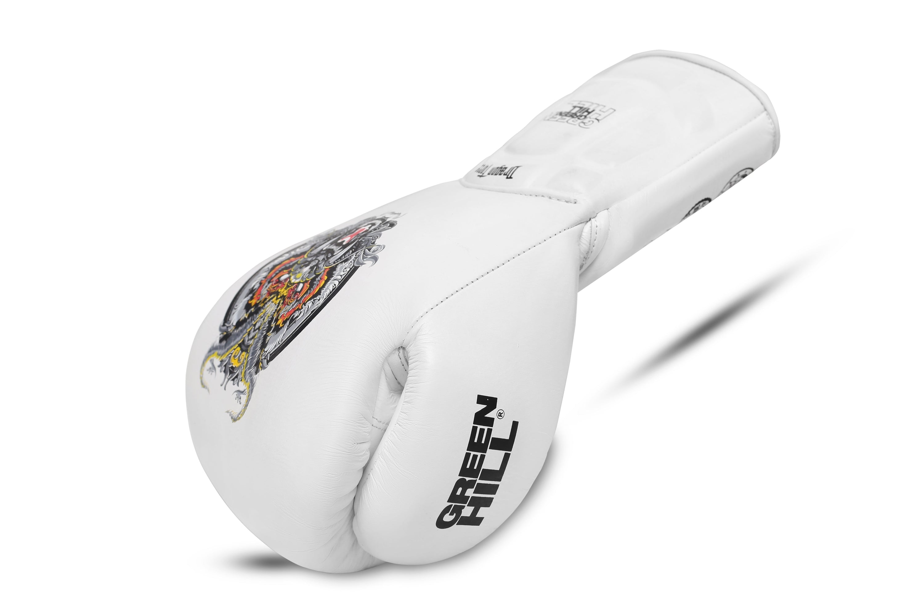 Dragon Force Boxing Gloves made of genuine leather with lace closure and open mesh design, showcasing durability and comfort for training and fighting.