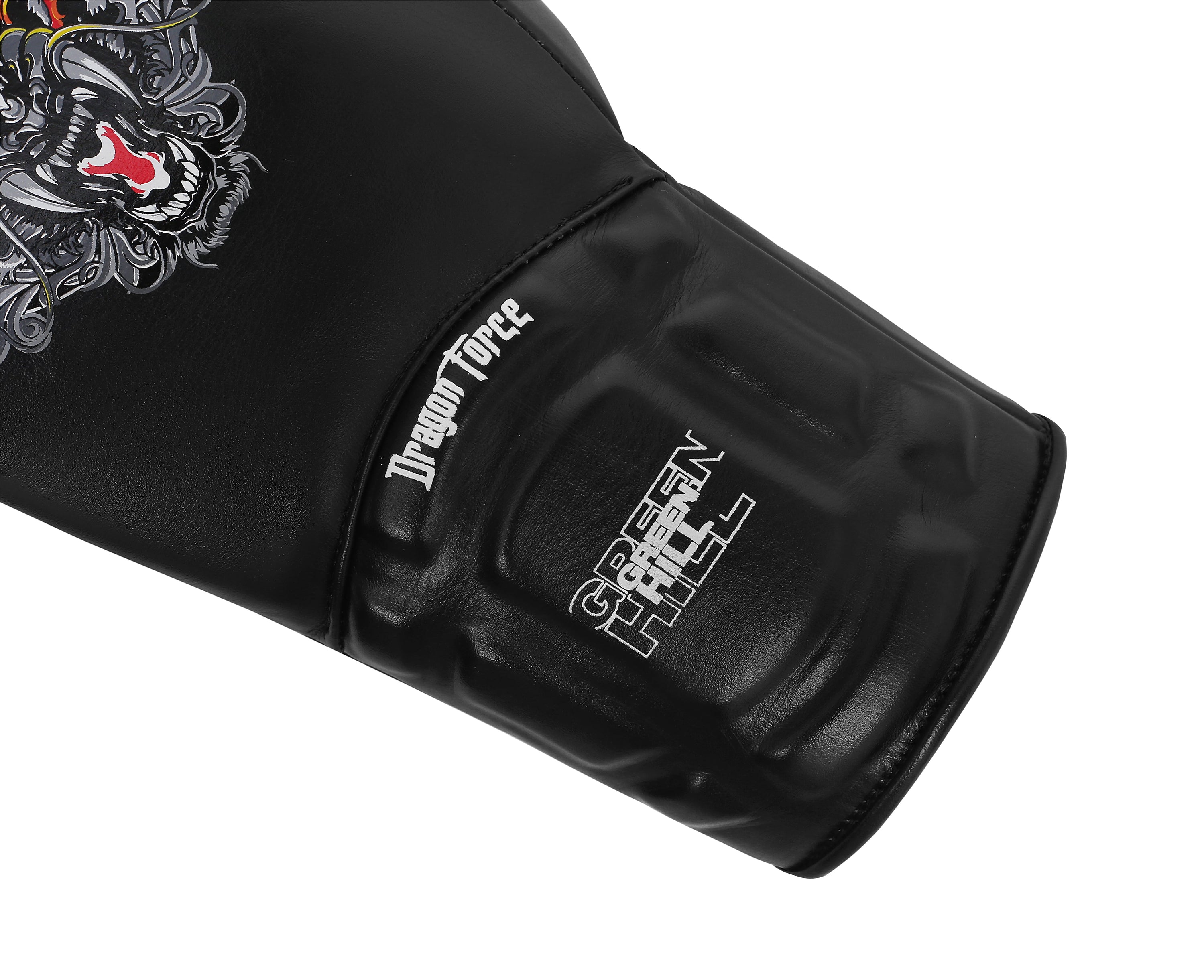 Dragon Force Boxing Gloves made of genuine leather with lace closure and open mesh design, showcasing durability and comfort for training and fighting.