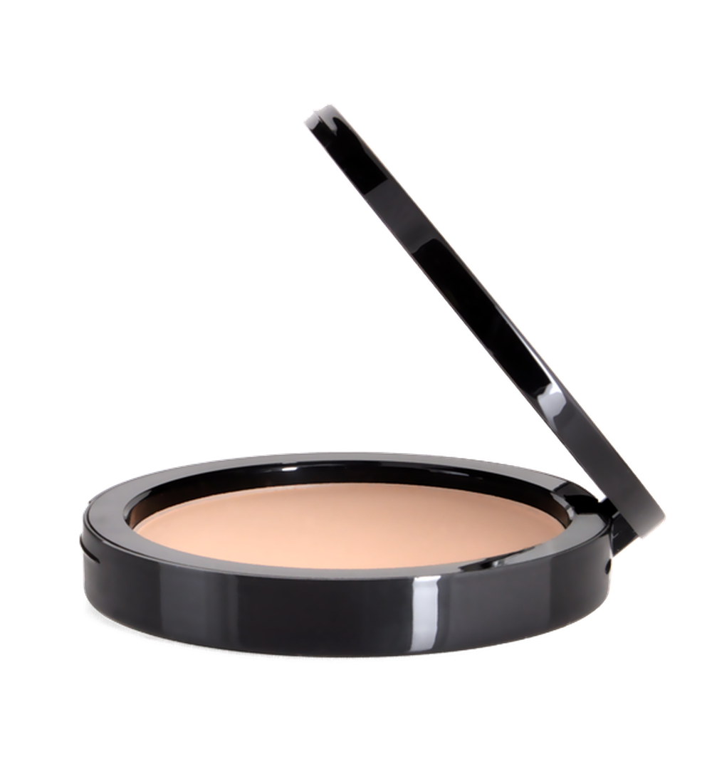 Dual Blend Powder Foundation in Porcelain compact with a sleek design, showcasing the powder and applicator.