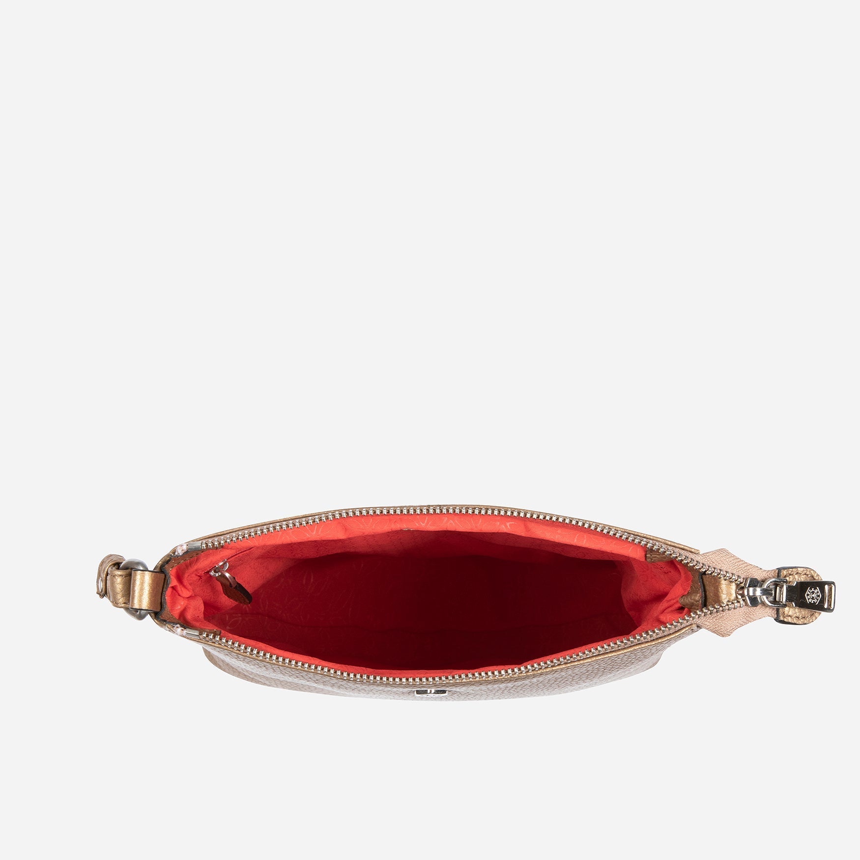 Stylish bronze leather Essentials Crossbody Bag with adjustable strap, perfect for day or night outings.