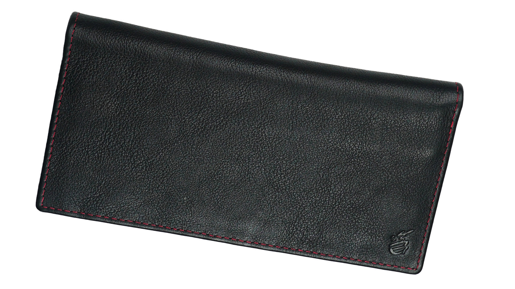 Executive Leather Long Wallet in BLACK/RED featuring a sleek design with multiple compartments and credit card slots.