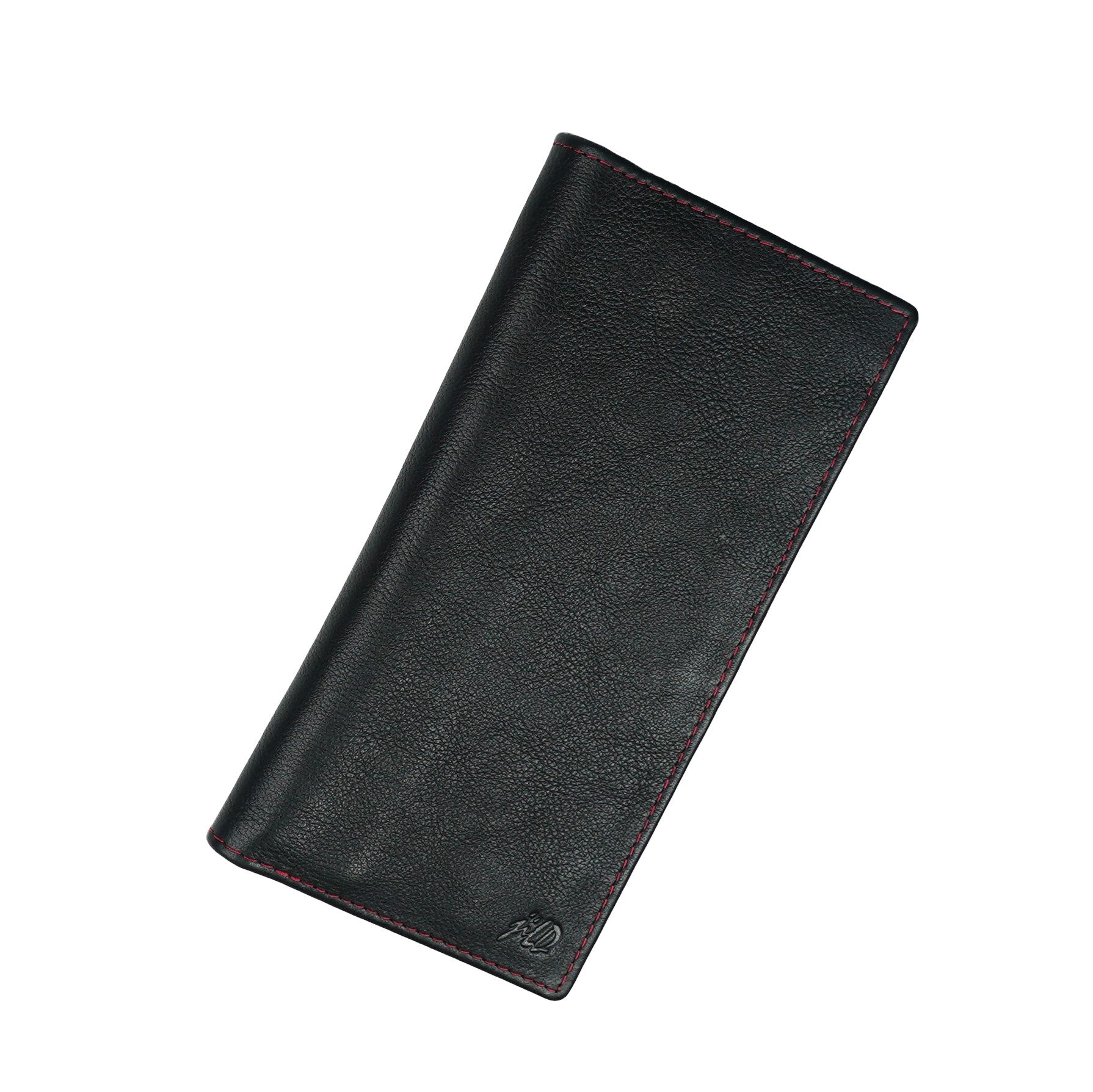 Executive Leather Long Wallet in BLACK/RED featuring a sleek design with multiple compartments and credit card slots.