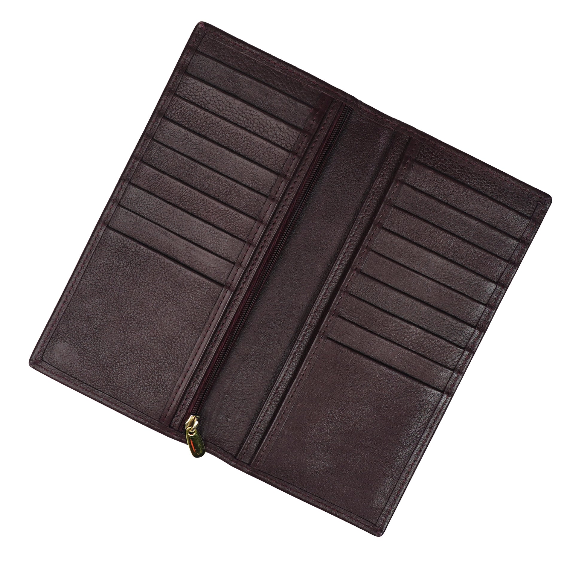 Executive Leather Long Wallet in brown, featuring a sleek design with multiple compartments and credit card slots.