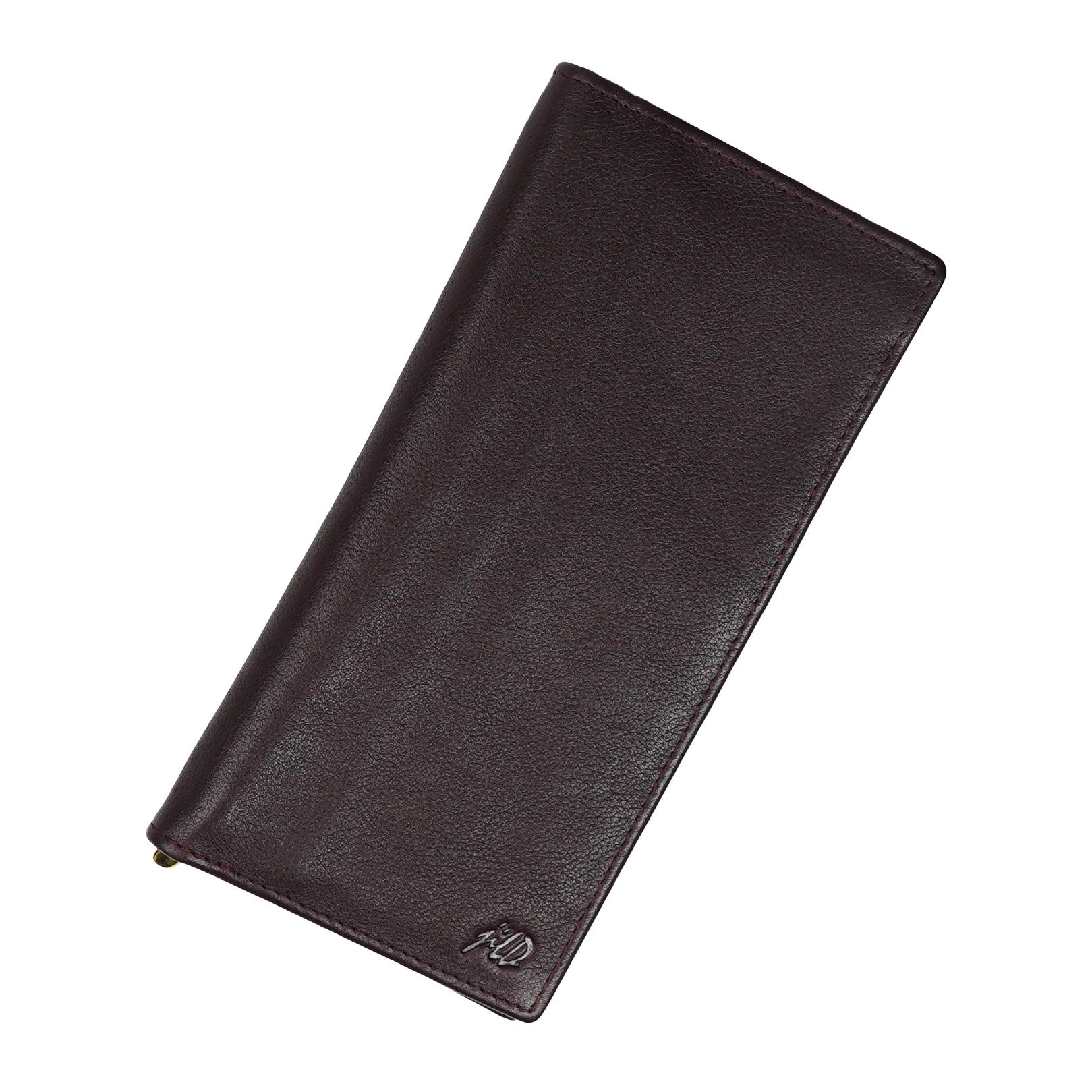 Executive Leather Long Wallet in brown, featuring a sleek design with multiple compartments and credit card slots.