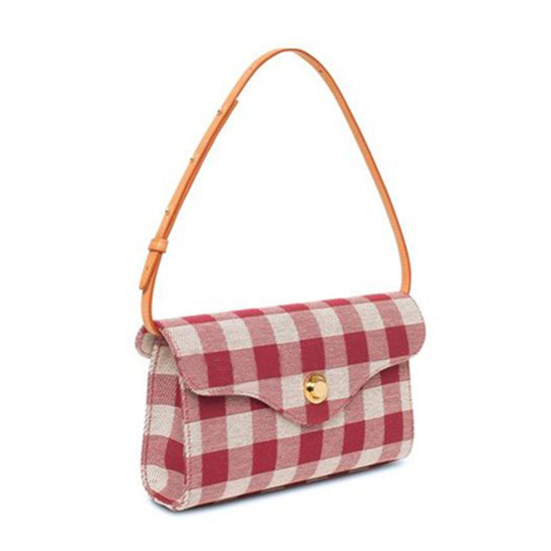 Fashion Plaid Canvas Single Shoulder Messenger Bag in stylish plaid design, featuring an envelope shape and lock closure.