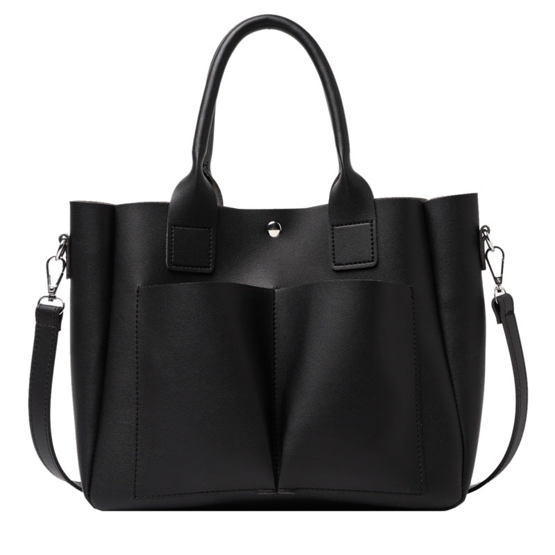 Fashion Portable Women's Large Solid Color Messenger Bag in PU leather, featuring a trendy tote design with a magnetic buckle and adjustable strap.