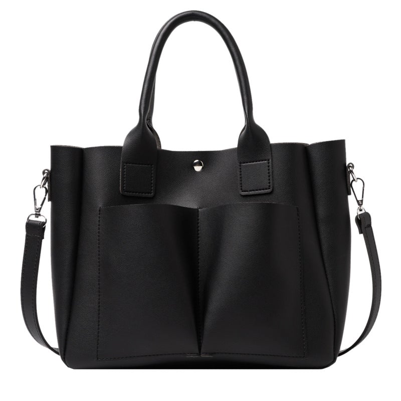 Fashion Portable Women's Large Solid Color Messenger Bag in PU leather, featuring a trendy tote design with a magnetic buckle and adjustable strap.