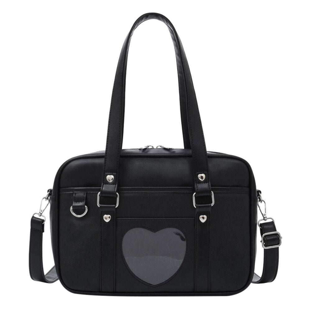 Fashion PU Leather Heart Shape Shoulder Messenger Bag in various colors, showcasing its stylish design and large capacity.