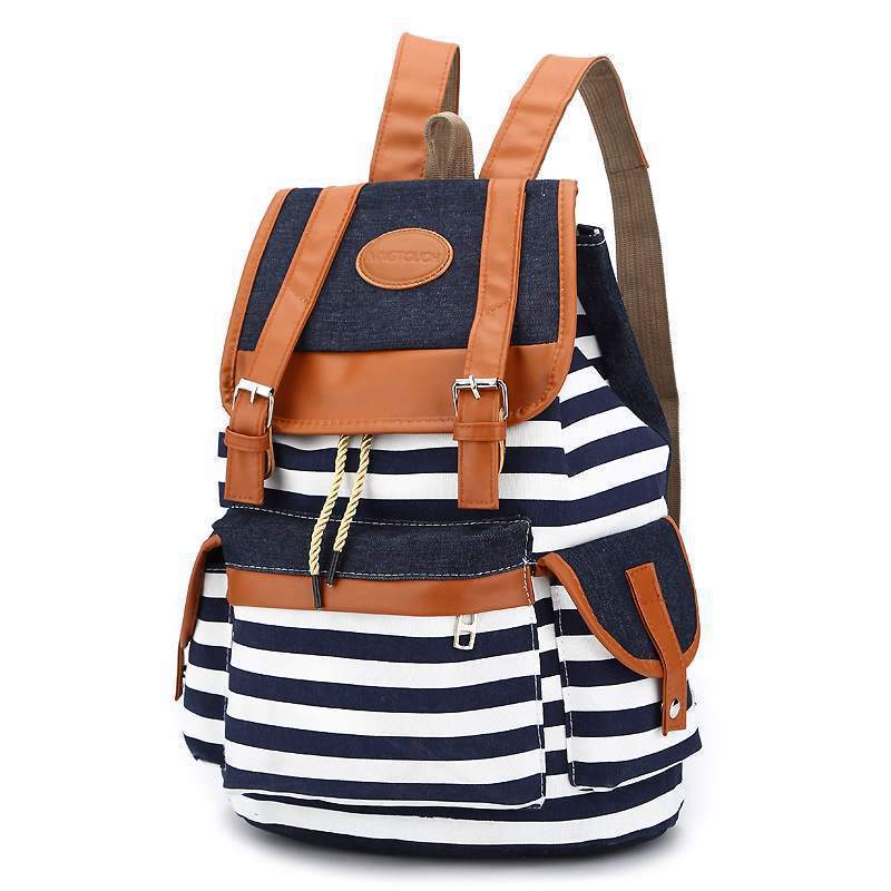 Fashion striped travel laptop backpack for ladies, featuring a stylish design and spacious compartments.