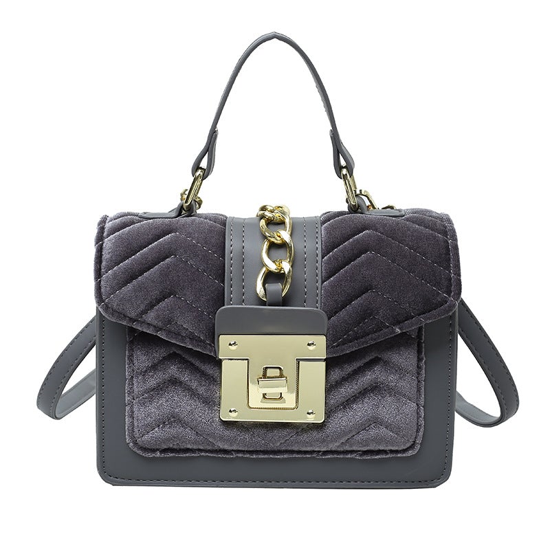 Fashion Velvet Lady's One-shoulder Small Messenger Bag in a stylish design, featuring a soft velvet texture and secure lock opening.