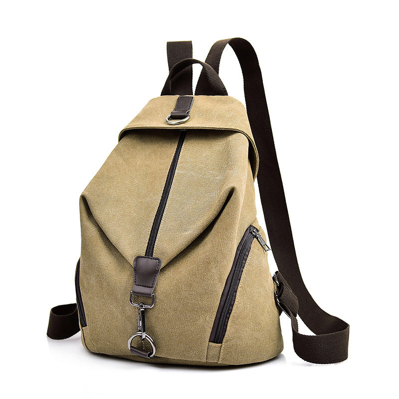 Female Korean Style Casual Travel Canvas Backpack in plain design, featuring a soft handle and spacious interior, perfect for stylish travel.