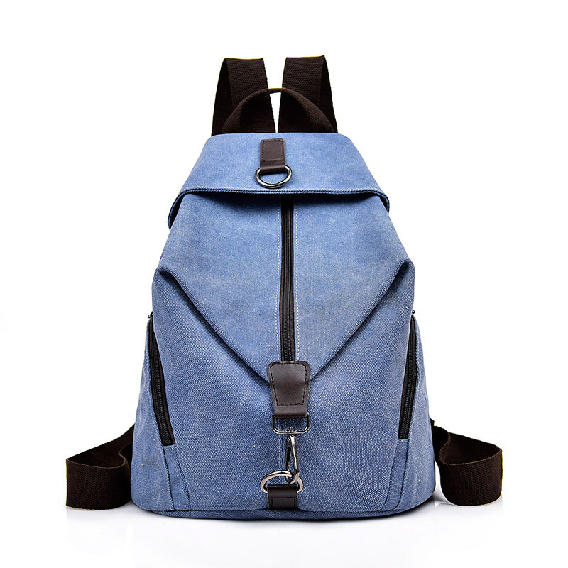 Female Korean Style Casual Travel Canvas Backpack in plain design, featuring a soft handle and spacious interior, perfect for stylish travel.