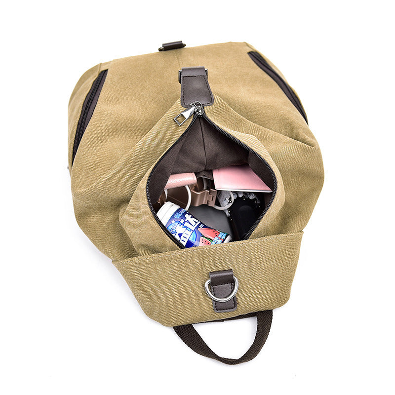 Female Korean Style Casual Travel Canvas Backpack in plain design, featuring a soft handle and spacious interior, perfect for stylish travel.