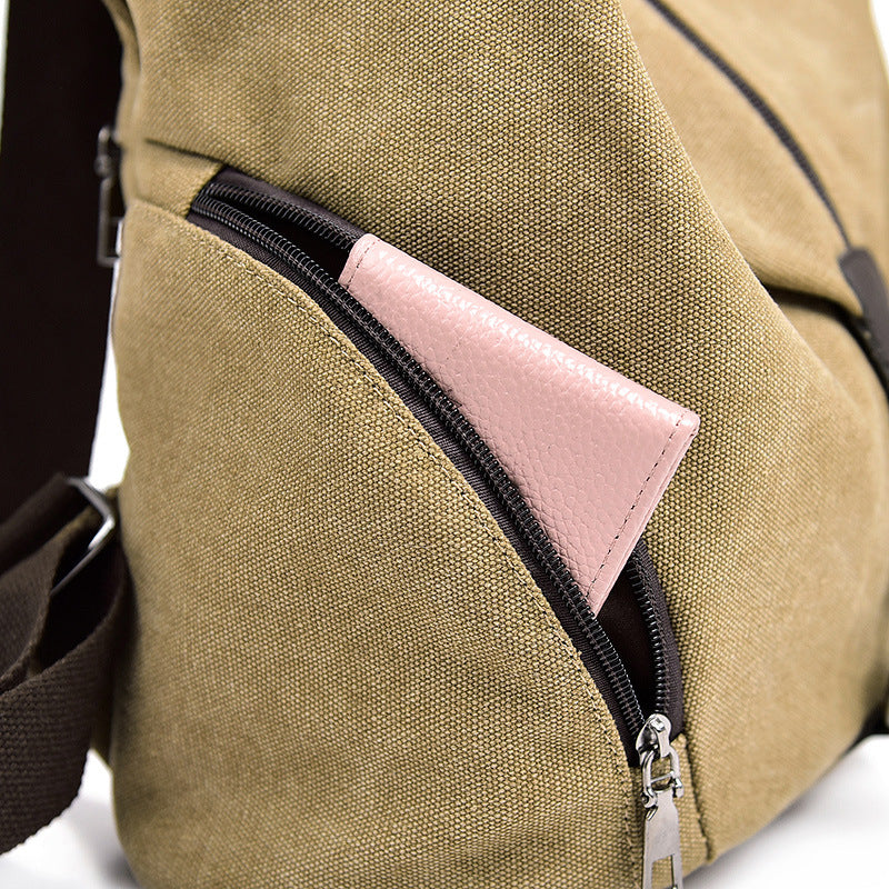 Female Korean Style Casual Travel Canvas Backpack in plain design, featuring a soft handle and spacious interior, perfect for stylish travel.