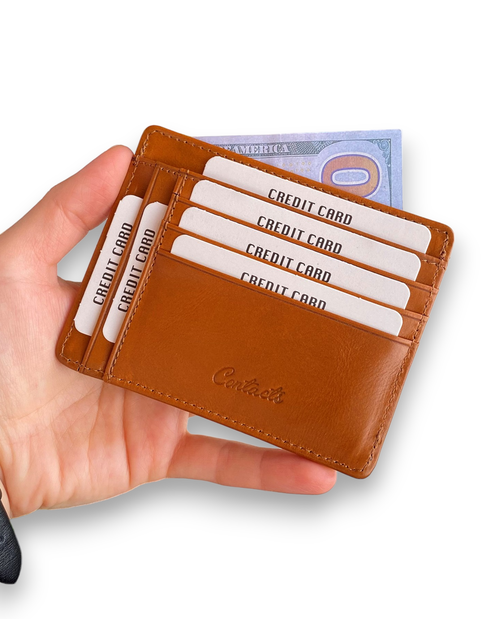Flerna Genuine Leather Slim RFID Protection Wallet in red, showcasing its sleek design and card slots.