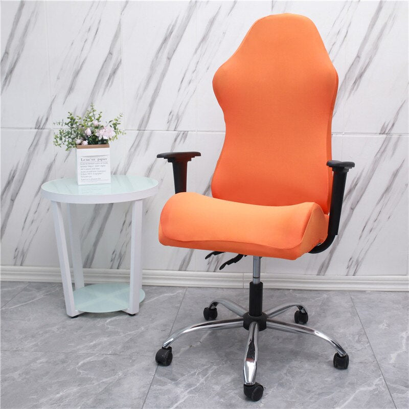 Gaming chair cover slipcover in solid color, designed for computer desk chairs, showcasing its fit and material.