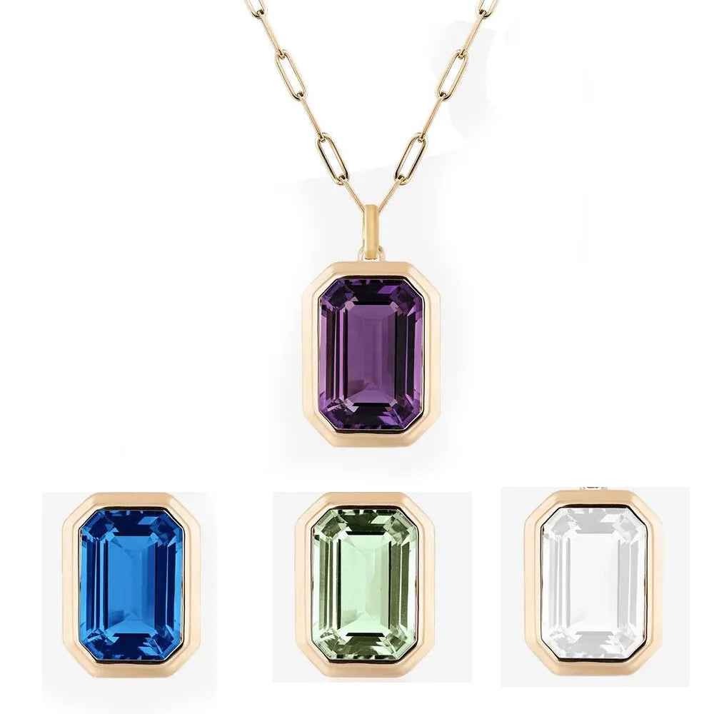 Gorgeous Geometric Square Crystal Pendant Necklace featuring a sparkling crystal on a stainless steel link chain.