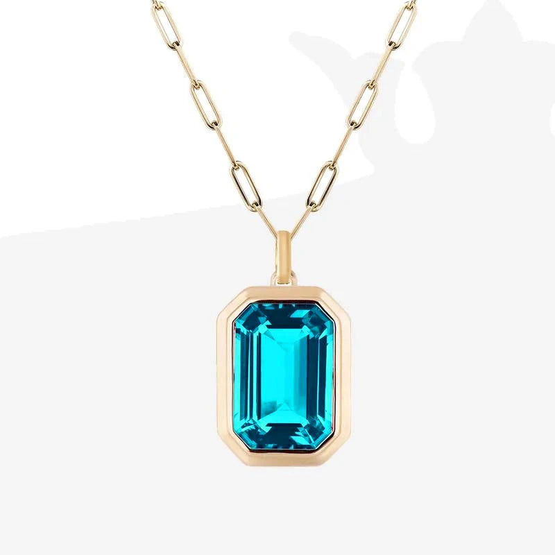 Gorgeous Geometric Square Crystal Pendant Necklace featuring a sparkling crystal on a stainless steel link chain.
