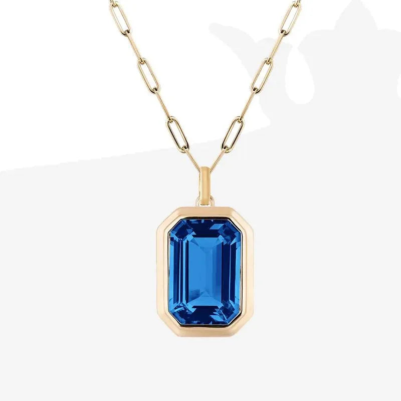 Gorgeous Geometric Square Crystal Pendant Necklace featuring a sparkling crystal on a stainless steel link chain.