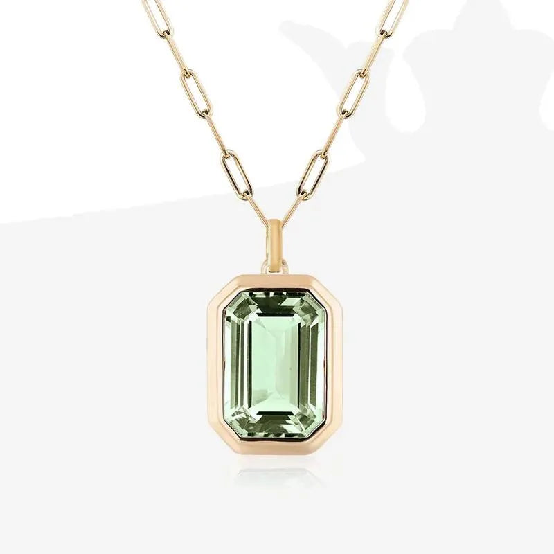 Gorgeous Geometric Square Crystal Pendant Necklace featuring a sparkling crystal on a stainless steel link chain.