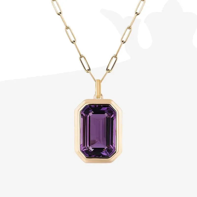 Gorgeous Geometric Square Crystal Pendant Necklace featuring a sparkling crystal on a stainless steel link chain.