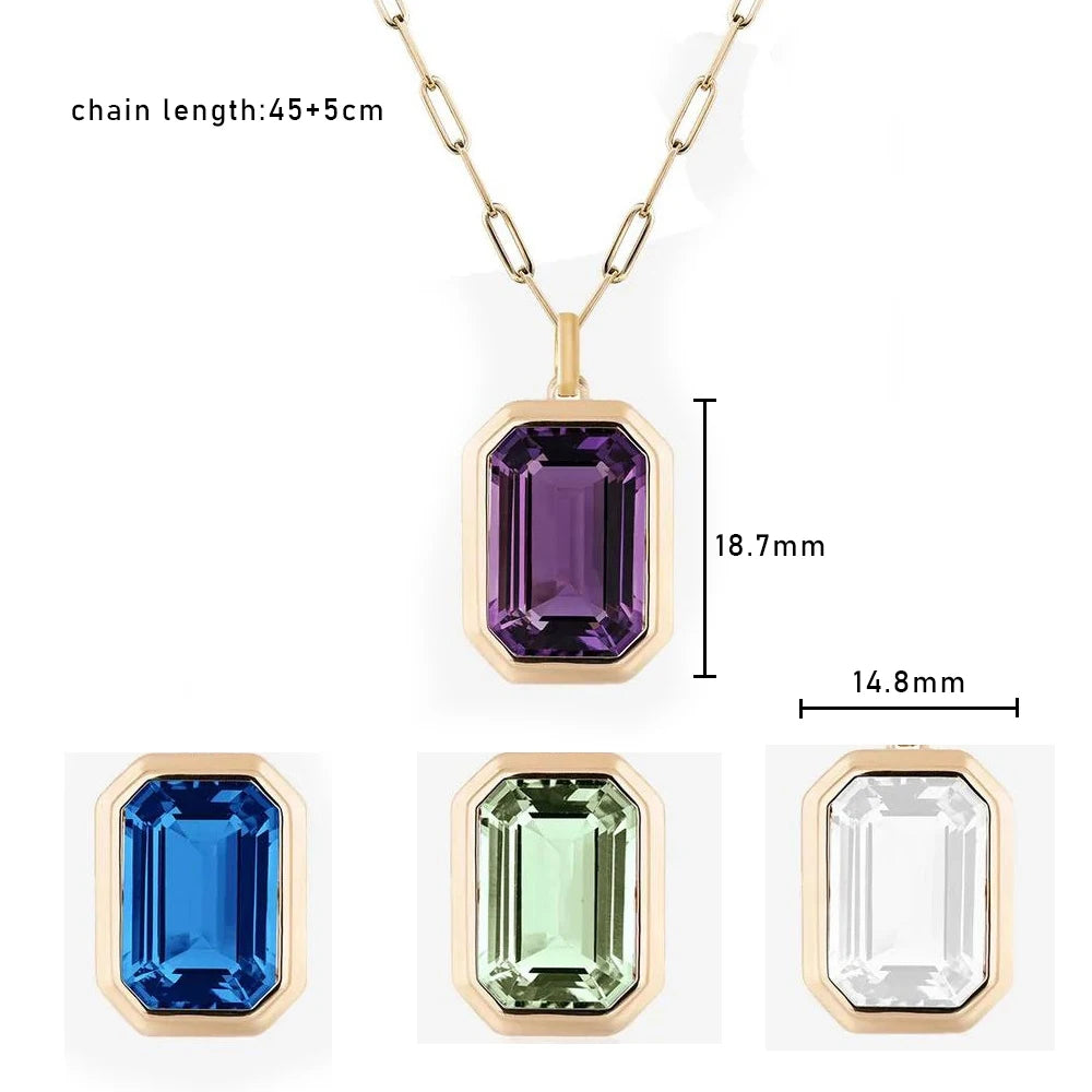 Gorgeous Geometric Square Crystal Pendant Necklace featuring a sparkling crystal on a stainless steel link chain.