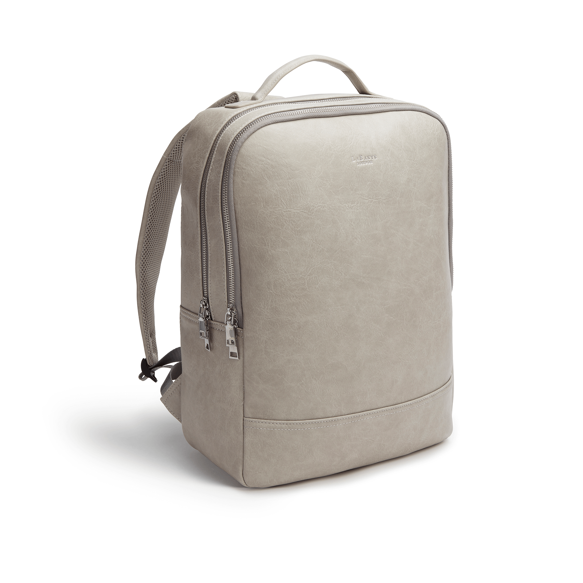 Grey Acacia Unisex Vegan Laptop Backpack with padded straps and multiple compartments for laptops and essentials.