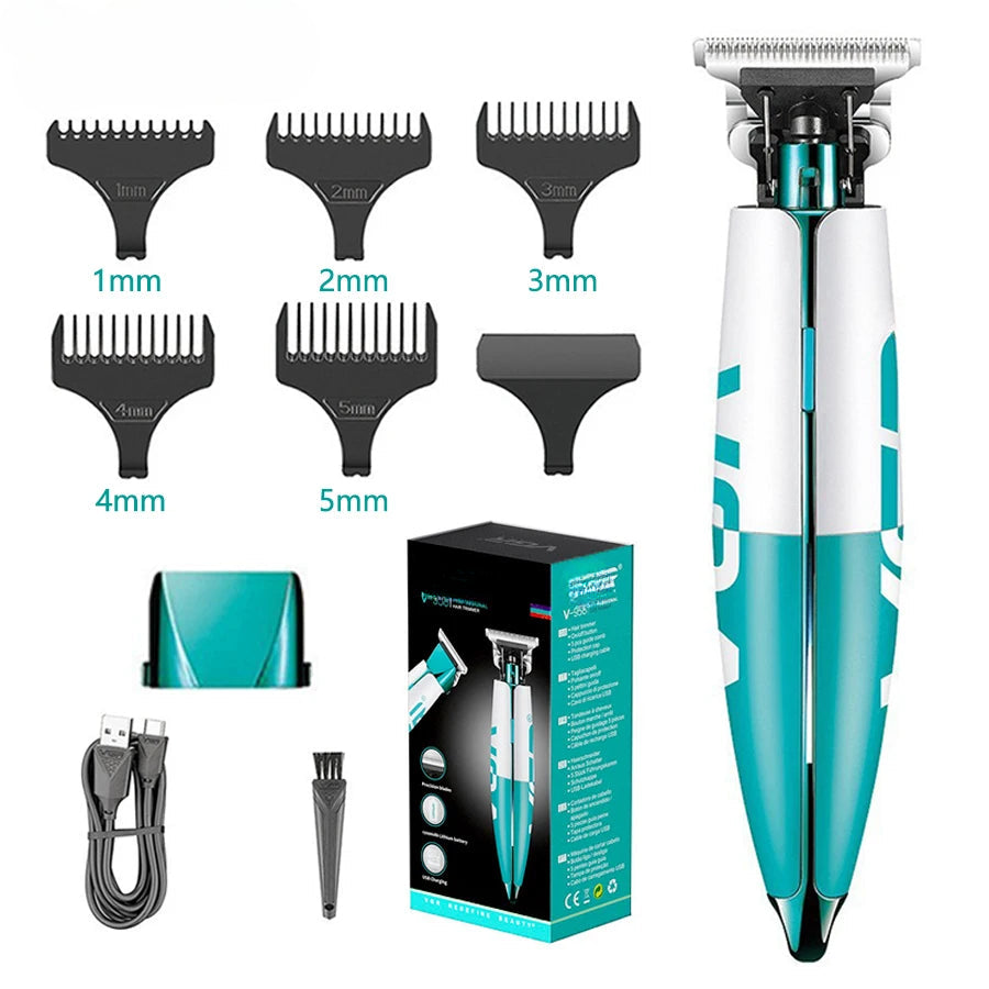 Professional Hair Trimmer with stainless steel blades and USB charging cable, designed for precise haircuts.