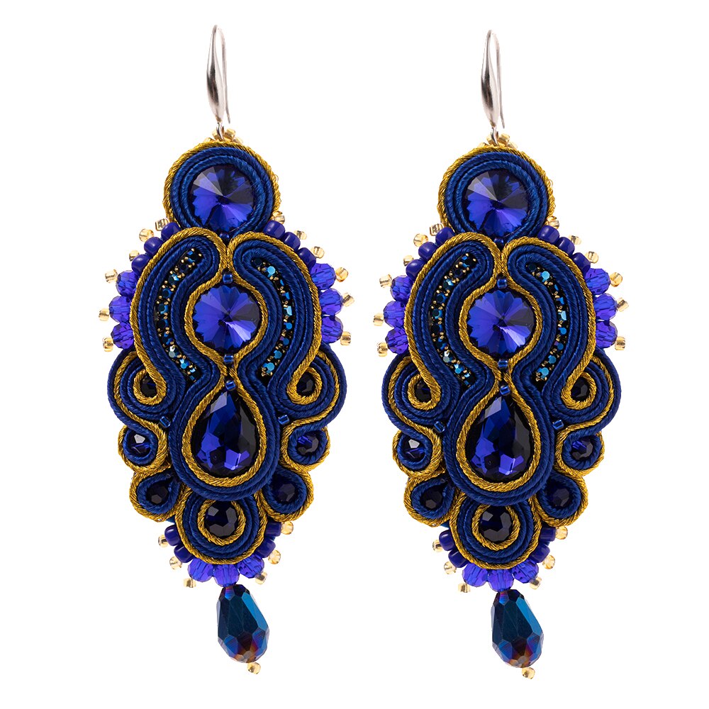 A pair of handmade soutache earrings featuring vibrant colors and geometric designs, perfect for women and special occasions.