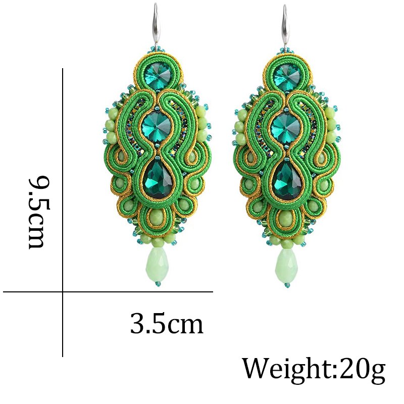 A pair of handmade soutache earrings featuring vibrant colors and geometric designs, perfect for women and special occasions.