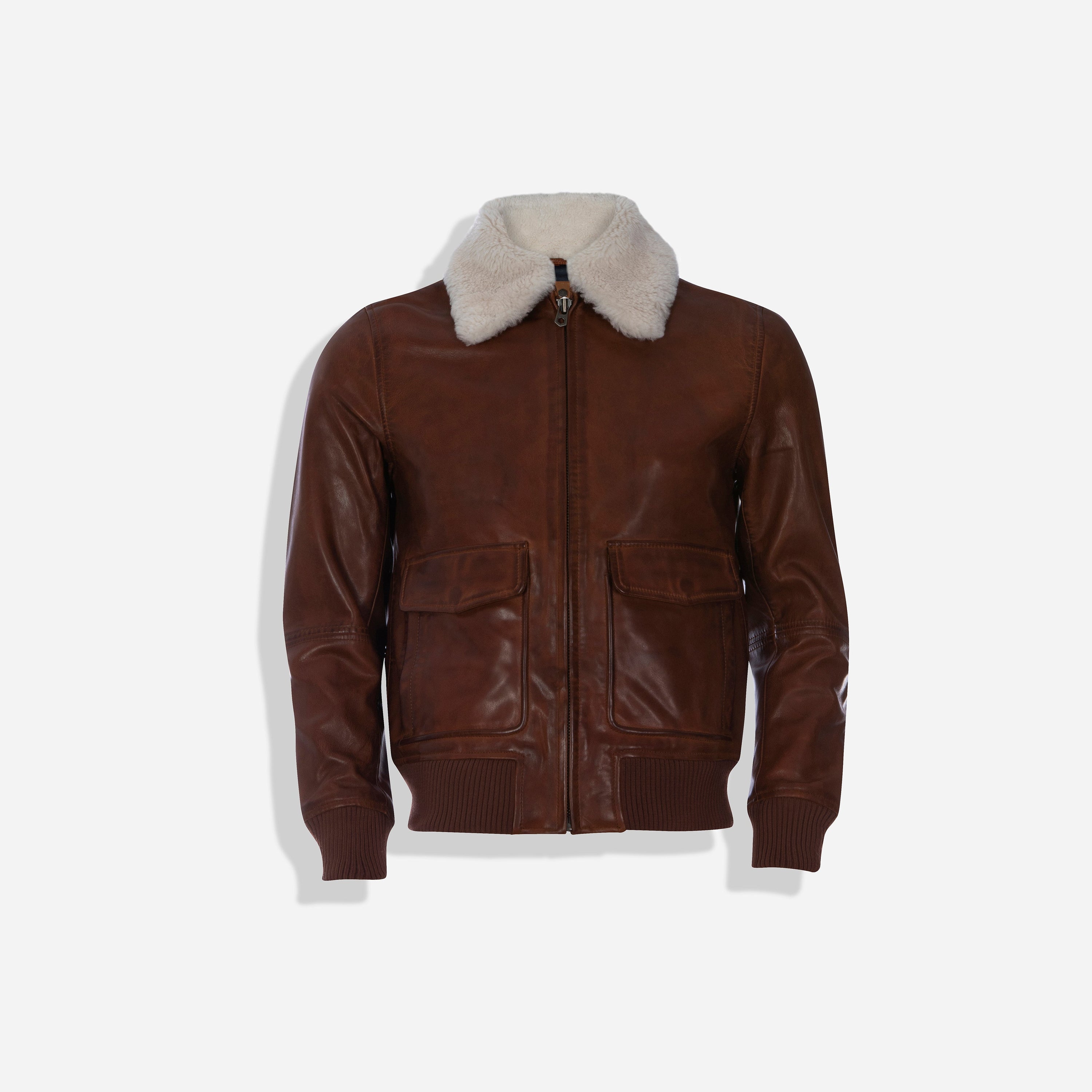 Harry Bomber Jacket in Cognac with detachable fur collar and stylish inner lining, perfect for warmth and fashion.
