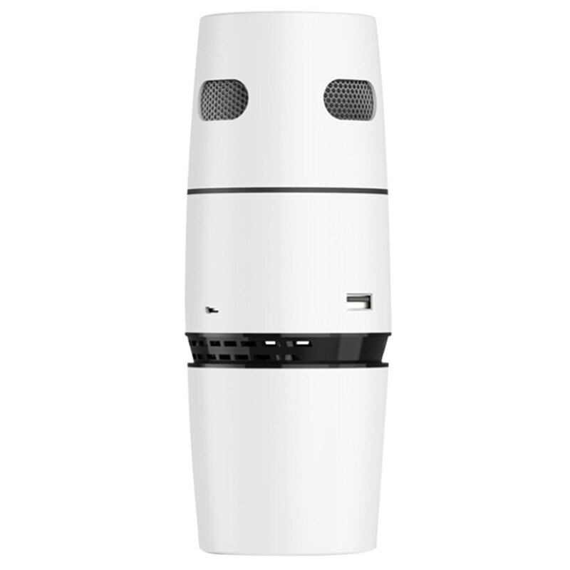 High Quality Air Purifier with HEPA Filter in black and white, designed for home, office, and car use, showcasing its compact size and modern design.