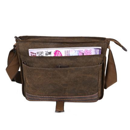 High Quality Casual Military Coffee Messenger Bag for Men, featuring a durable canvas design, soft handle, and multiple pockets for organization.